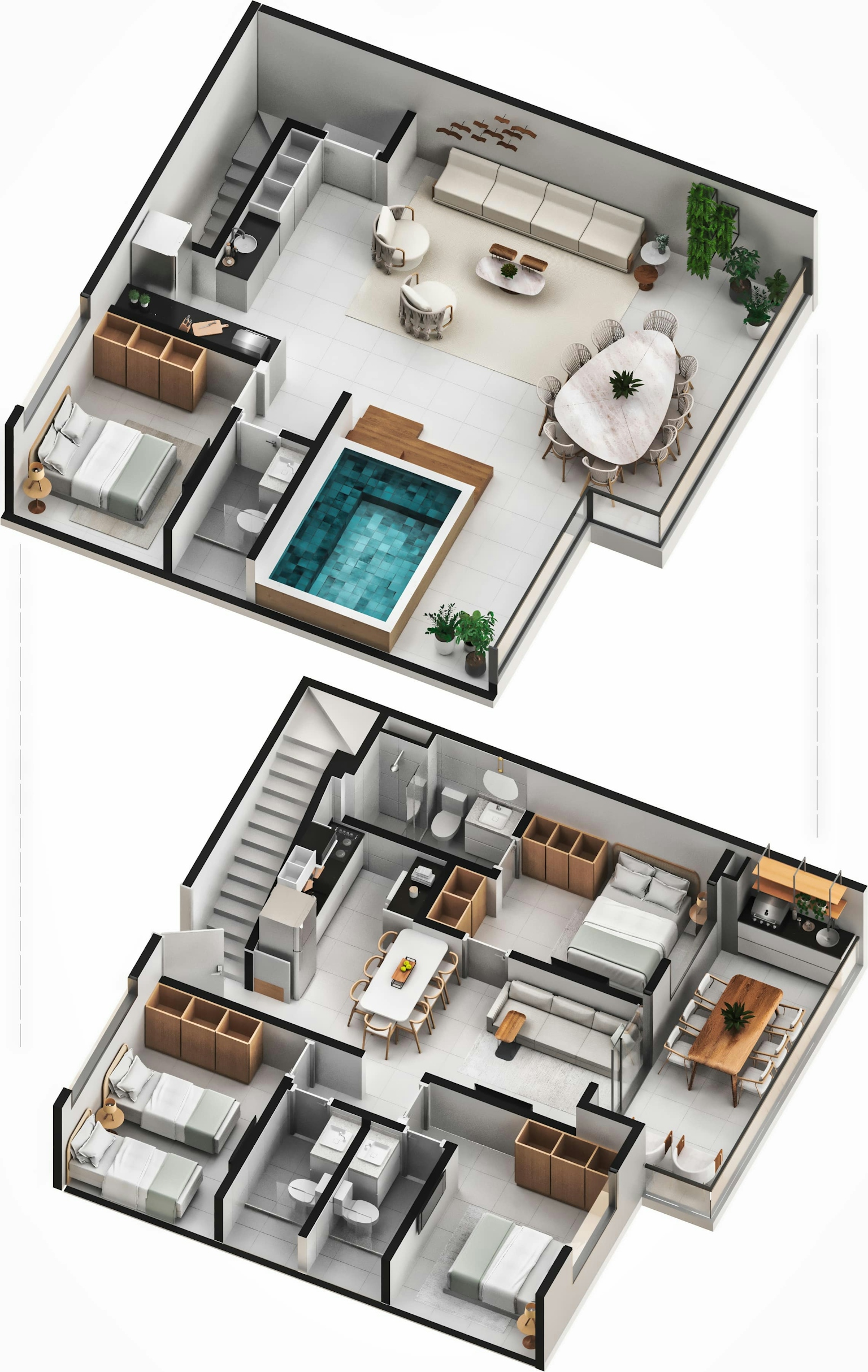 Planta humanizada do apartamento, RoofTop 4 Quartos, com piscina