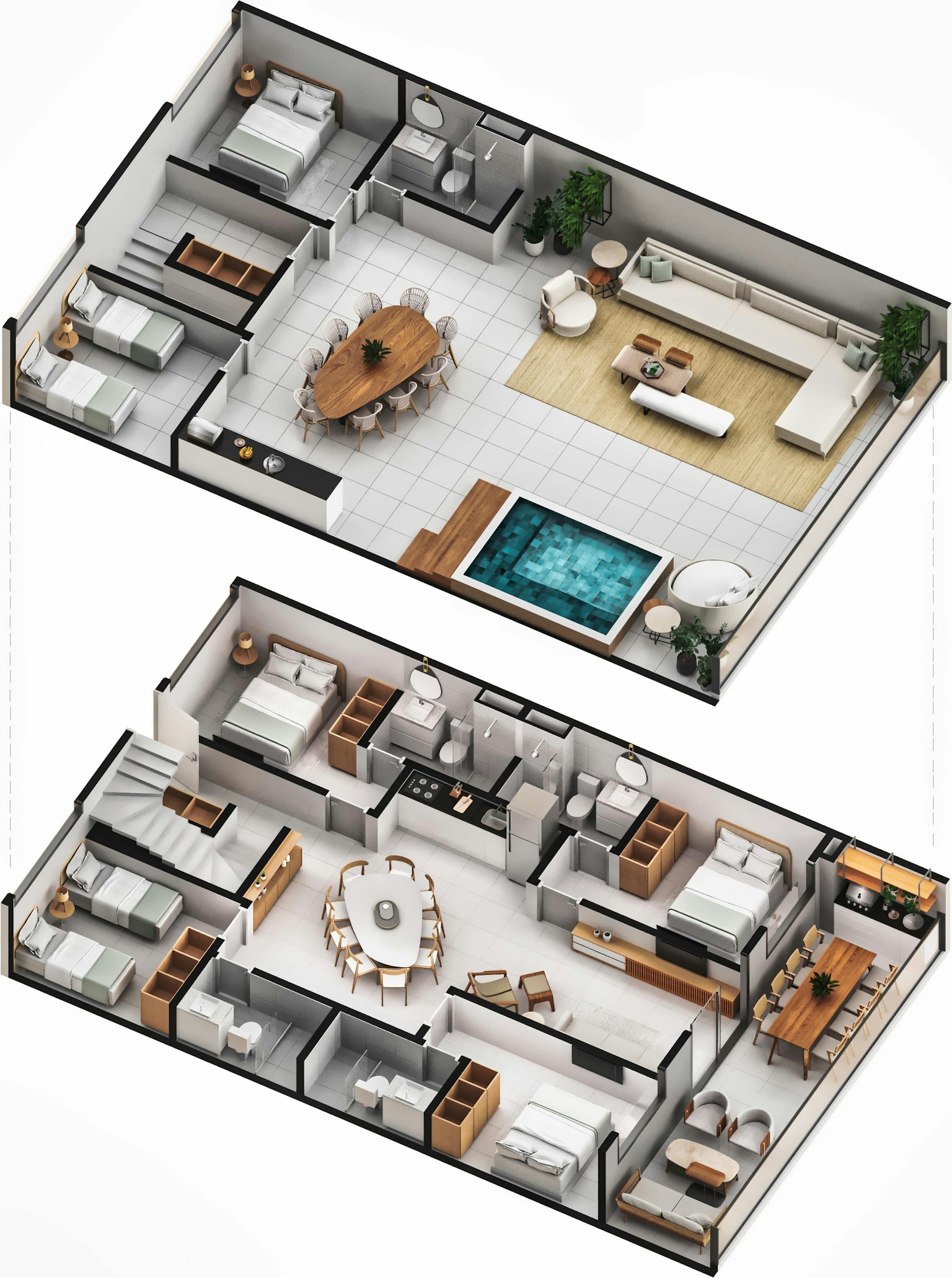 Planta humanizada do apartamento, RoofTop 6 Quartos, com piscina